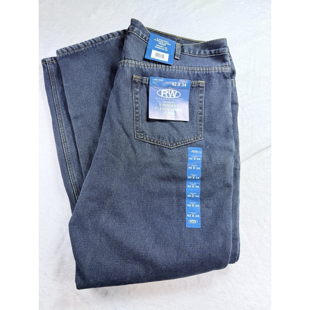 RW Rugged Wear Fleece Lined Jeans Men 42x34 Relaxed Fit Thick Denim Work Pants